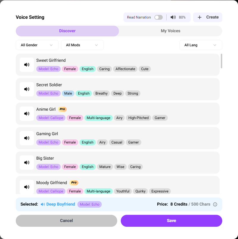 Enabling and Using Voice on Crushon AI